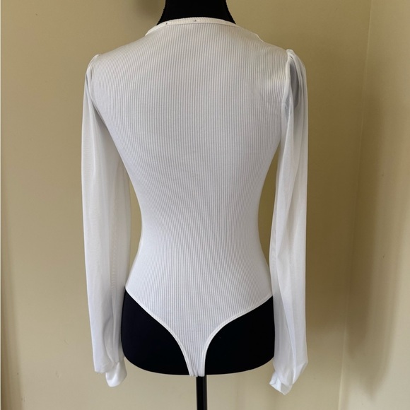 Lulus Sensational Sweetheart White Ribbed Balloon Sleeve Bodysuit, Size S, NWT - Picture 9 of 16